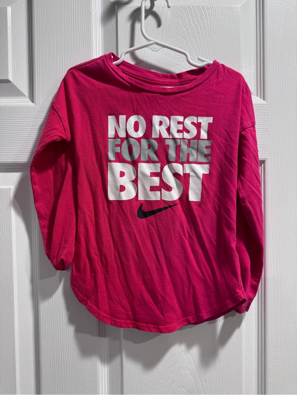 Nike Kids Hot Pink Long Sleeve Tee with White & Gray Graphic